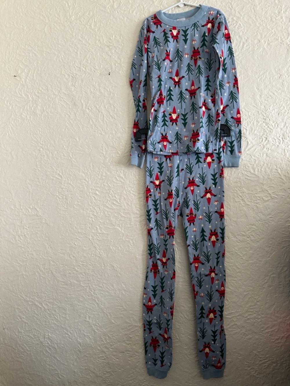 Hanna Andersson Long John Pajama Set Holiday Harvest Light Blue Santa Elves 12